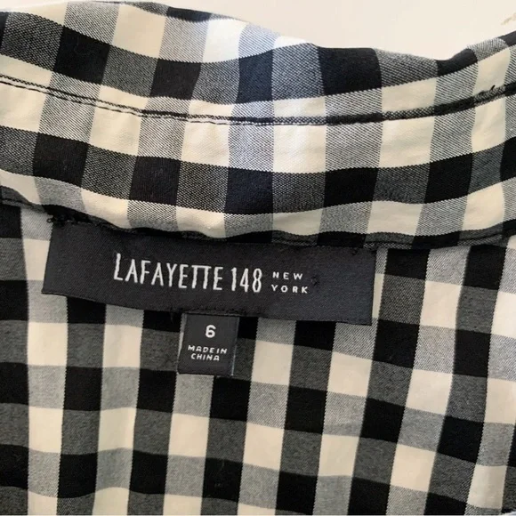 Lafayette 148 Leigh Button Front Poplin Gingham Shirt Sz 6 - Picture 6 of 8
